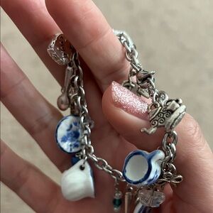 Silver and Blue Teacup Charm Bracelet
